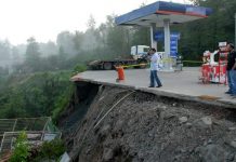 Tankstation lekt gas door aardverschuiving in Rize Tankstation lekt gas door aardverschuiving in Rize